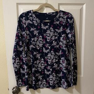 J. Jill Navy Floral Long Sleeve Tee